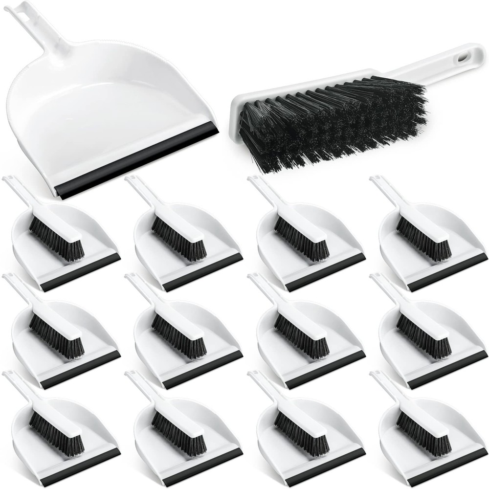 Zubebe 12 Pcs Mini Dustpan and Brush Set, Small Broom Mainly White