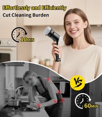 Electric Spin Scrubber, Cordless Household Cleaning Brush with 6 Black