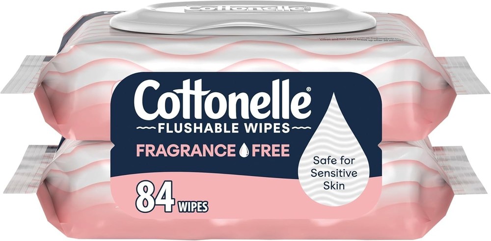 Fragrance Free Flushable Wet Wipes, Adult Wet Wipes, 2 Flip-Top Packs