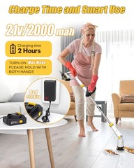 Qimedo Electric Spin Scrubber with Two 50-Inch Handle, White