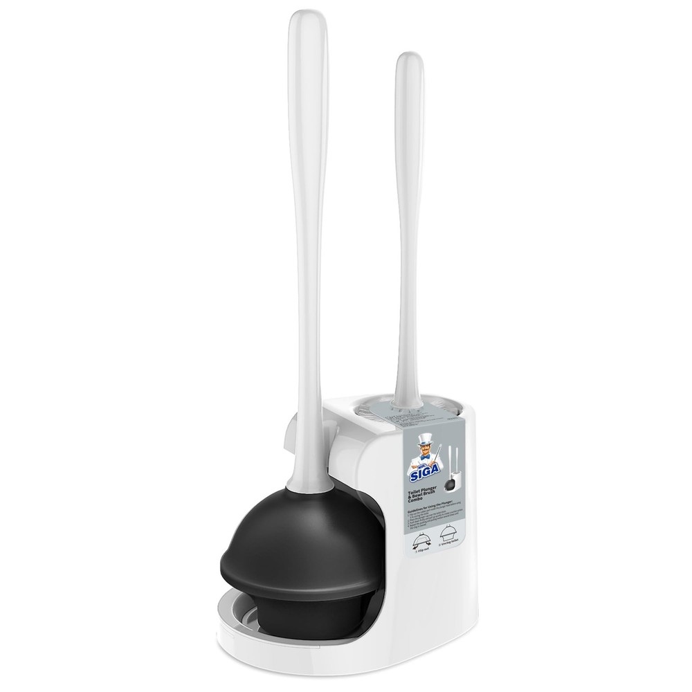 MR.SIGA Toilet Plunger and Bowl Brush Combo for Bathroom Cleaning, White, 1 Set