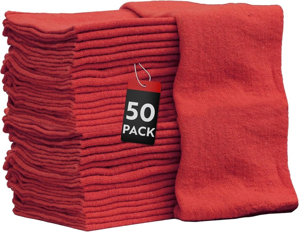 Nabob Wipers Shop Towels 50 Pack Cotton Rags Size 14″x14″ Commercial Grade (50 P