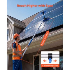 26ft Extendable Solar Panel Cleaner: Aluminum Pole, Dual Jets, 12in Brush Head