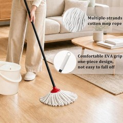 Indoor Cotton Mops for Floor Cleaning, 52″ Long Handle Cotton Mop, Cleaning Mops