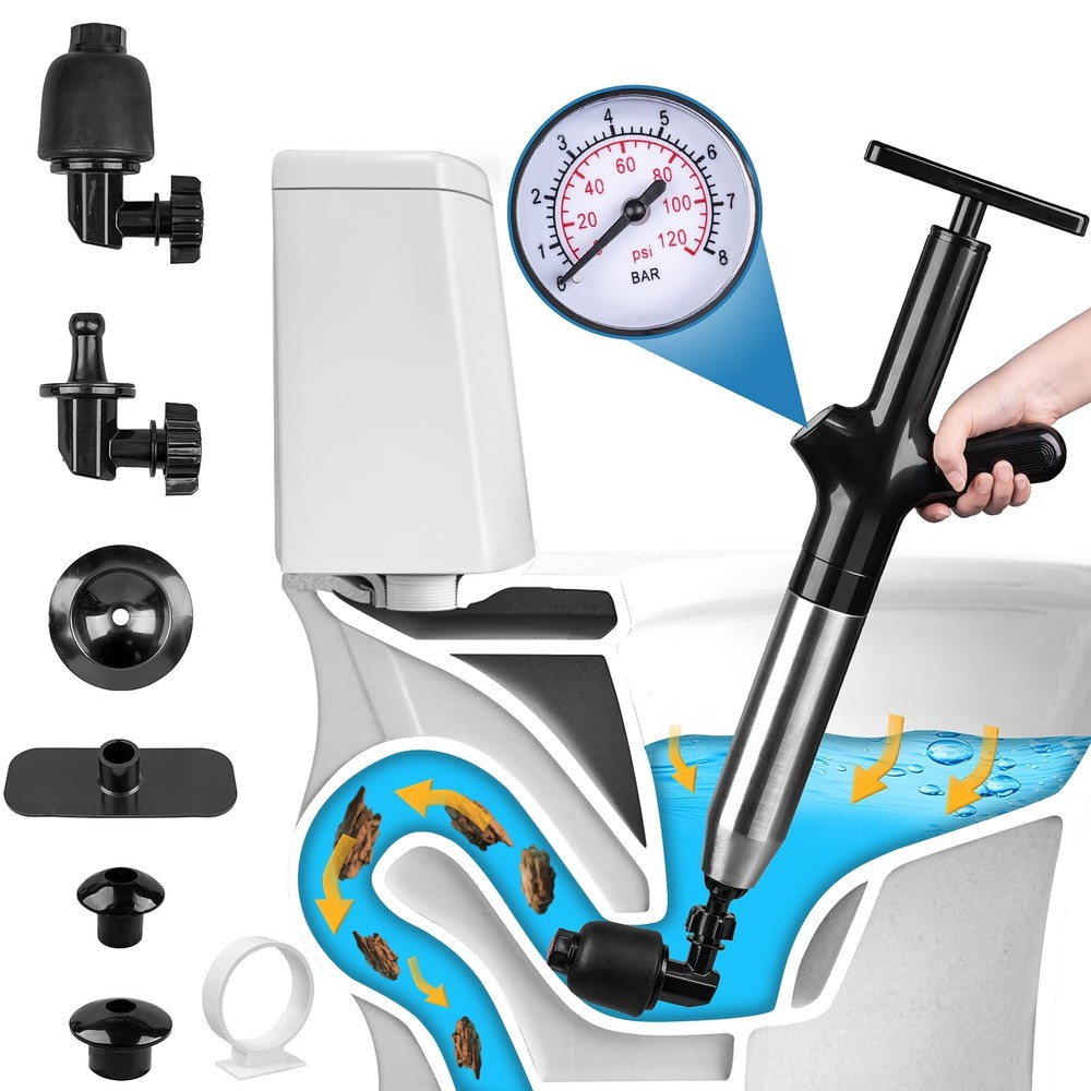 Luney Toilet Plunger, Snake Drain Clog Remover Tool, High Pressure Air Drain…