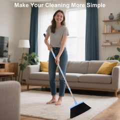 OLLSDIRE Broom and Dustpan Set for Home 2026 Indoor Outdoor Dark Blue
