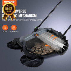 Manual Walk-Behind Floor Sweeper 25.6 Inch 5 Gallon Dust Bin Folding Handle