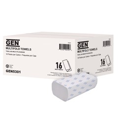 GEN 5301 9.25″ x 9.05″ 1-Ply Multifold Towels – White (16/CT) New