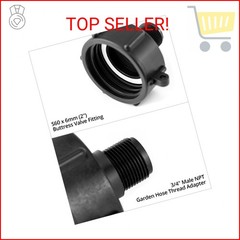 QWORK IBC Tote Tank Drain Adapter, 2″ Coarse Thread x 3/4″ Male NPT Hose, 60mm B