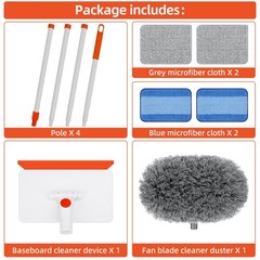 Baseboard Cleaner Tool with Handle, Extendable Long Handle 63 inches, Gray