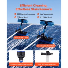 Water Fed Solar Panel Cleaner: 26ft Aluminum Pole, 12″ Brush, Quick-Connect Hose