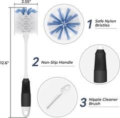 2 Pack Long Flexible Handle Bottle Brush Cleaner Multipurpose Cup Scrubber