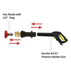 High Pressure Washer Gun Adapter 1/4″ Spray Nozzle Adapter+Nozzle Tips, Black