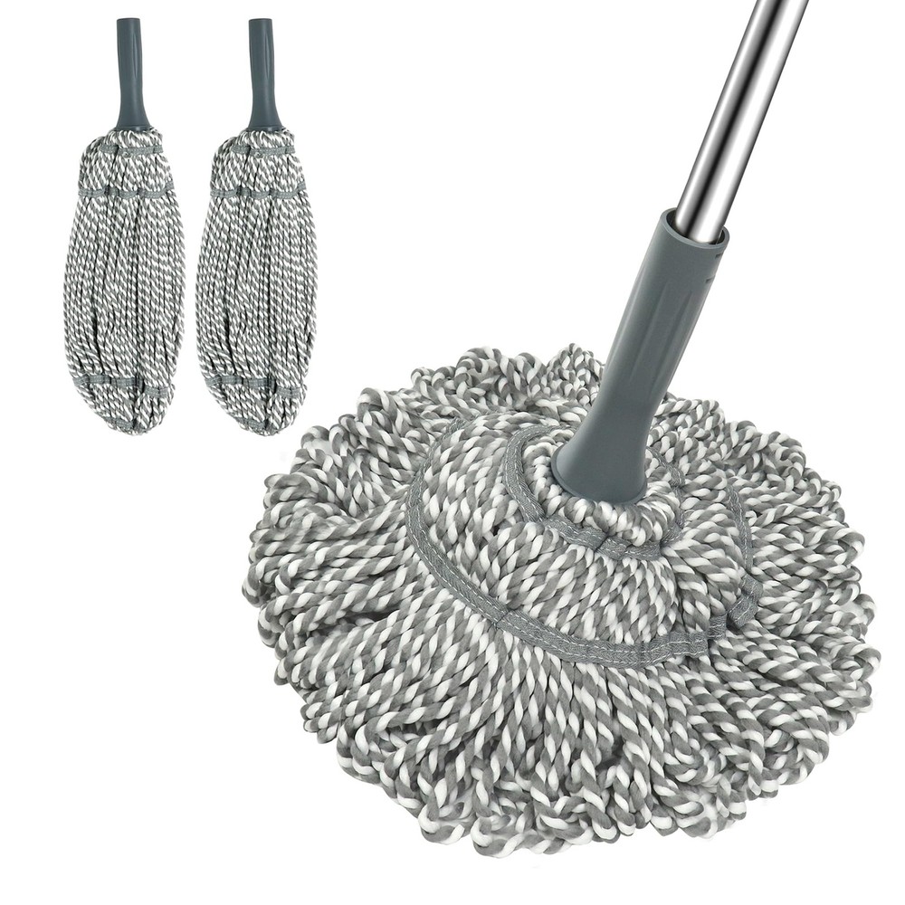 kickleen Self Wringing Mop Floor Cleaning, Easy 52.5 inches, Gray- 2 Head