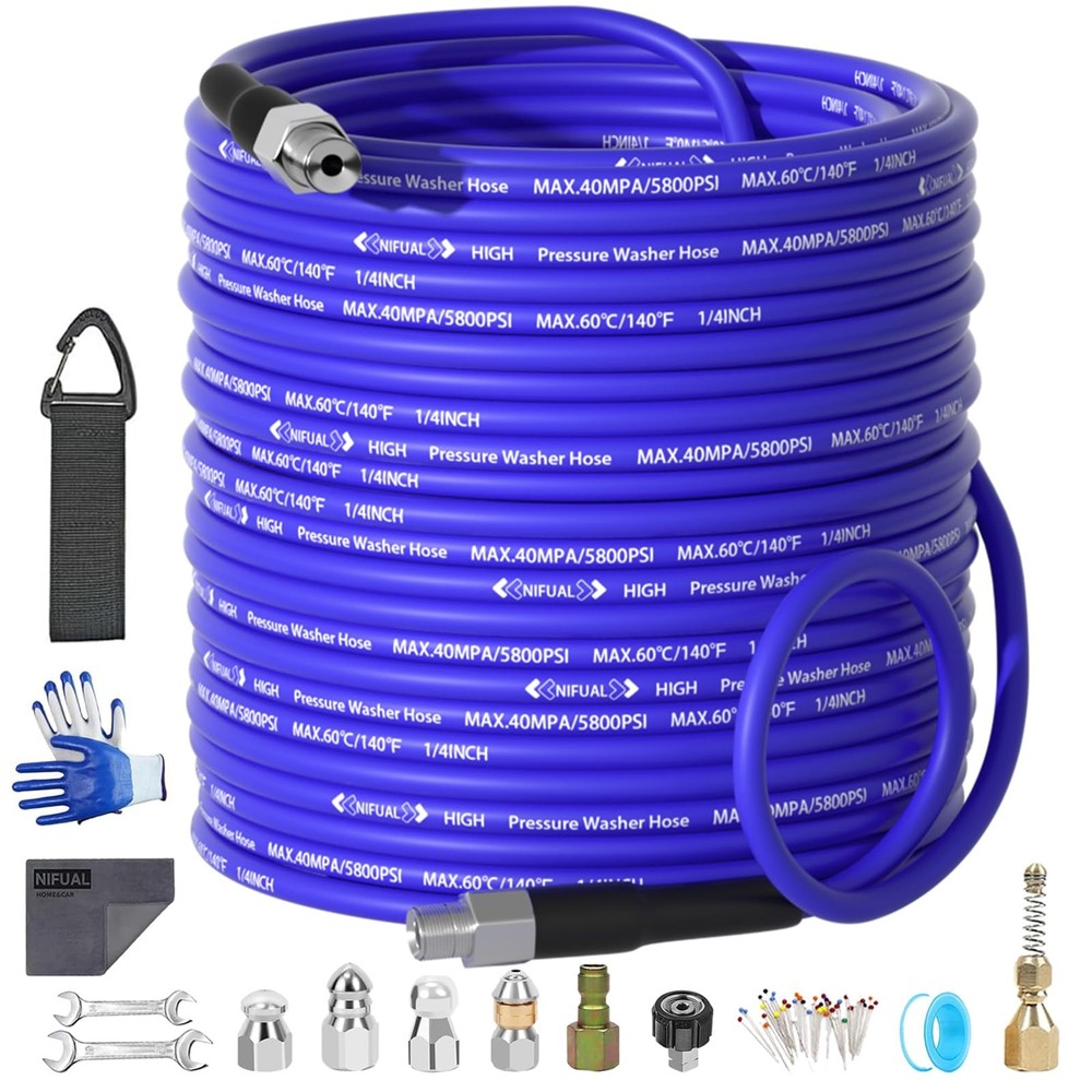 NIFUAL 150FT Sewer Jetter Kit for Pressure Washer, 5800PSI 150 feet,