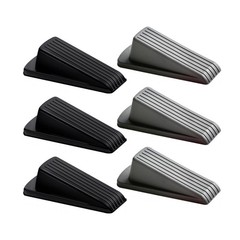 Door Stop, Stopper, Wedge, 6 Pack Rubber Black Grey