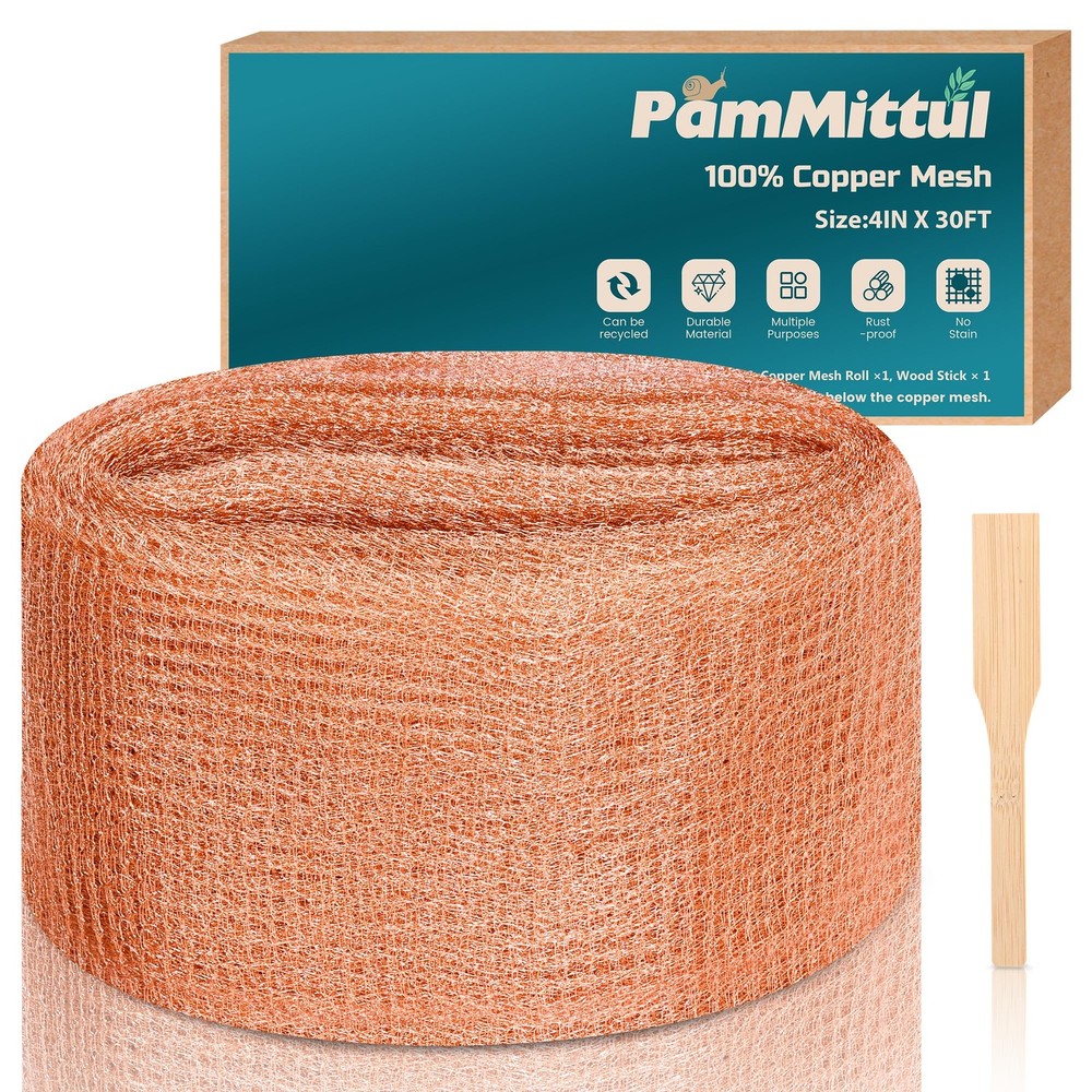 PamMittul Copper Mesh Rodent Control, 4in x 30ft x 30ft, Gold Brown
