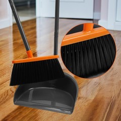 Long Handle Broom with Dustpan Combo Set for Office Home Kitchen Lobby Orange