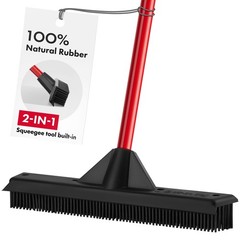 Pet Hair Remover Rubber Broom with Built in Squeegee – Carpet Rake for Pet Ha…