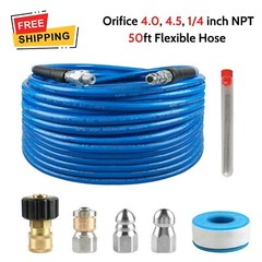 50ft Pressure Washer Sewer Jetter Kit for Clean Kitchen Drain System Remove Clog