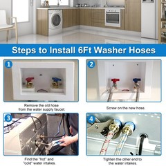 Cenipar Washing Machine Hoses 6FT straight 6FT-Stainless Steel, Blue&Red