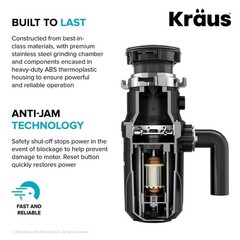 KRAUS WasteGuard 1/2 HP Continuous Feed Ultra-Quiet Motor Garbage Disposal wi…
