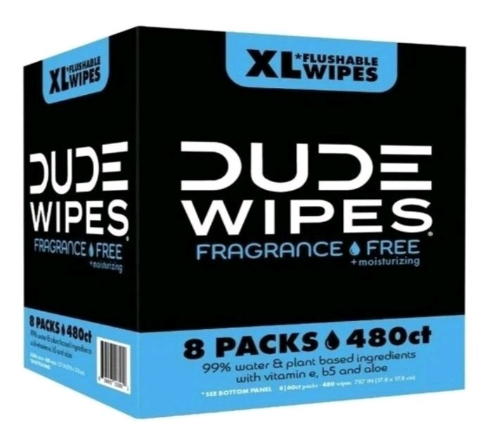 Dude Flushable Wipes XL Moisturizing Fragrance Free Multi-Surface 8 Packs