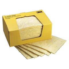 3m Sorbent Pad, 17 gal, 11 in x 13 in, Harsh Chemicals, Yellow, Polyester,