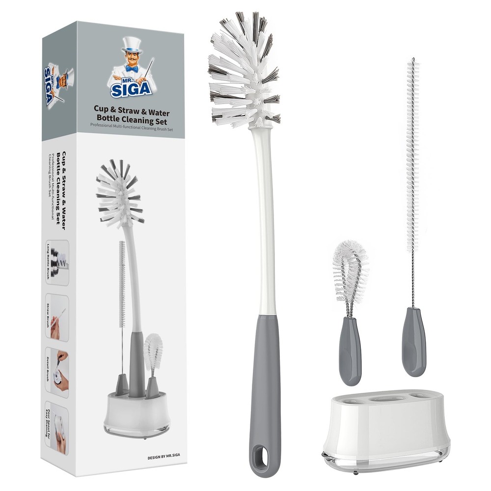 MR.SIGA Water Bottle Brush Cleaning Set with Storage Holder, Cleaning Brushes fo