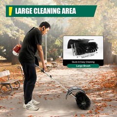 52cc Gas Power Sweeper Broom Handheld Driveway Turf Artificial Grass Snow Clean