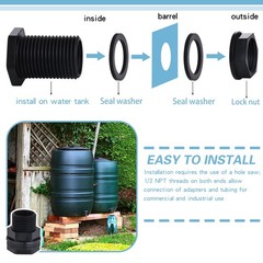 10 Pack Bulkhead Fitting, Garden Hose Threaded 3/4 Inch Male 1.05 inch, Black