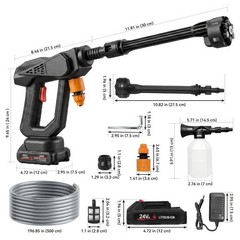 Cordless Pressure Washer, Electric, 2 Rechargeable Batteries, Tool box