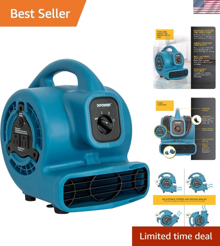 High Velocity 138W Air Mover with 4 Drying Positions for Efficient Ventilation
