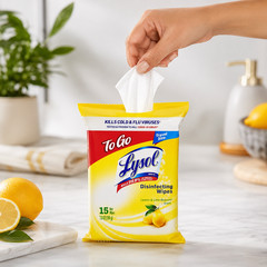 Lysol To-Go Disinfecting Wipes Lemon Scent Travel Pack for Travel, Car, Office.