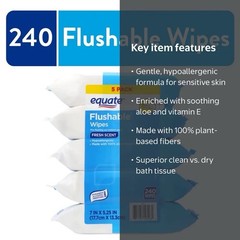 Equate Flushable Wipes Value 5 Pack 240 Wipes Fresh Scent Gentle Cleansing