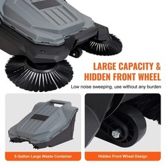 SucceBuy 25.6″ Walk Behind Floor Sweeper 5 Gal Commercial Adjustable – Free Ship