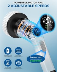 Electric Spin Scrubber, Rechargeable with 11 to 51 inches, Glossy White