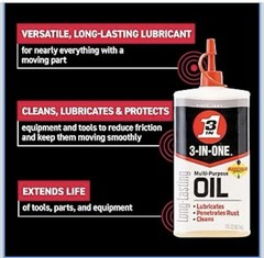 3 IN ONE Long Lasting Multi Purpose Oil Lubricates, Cleans, Protects, – 3 OZ