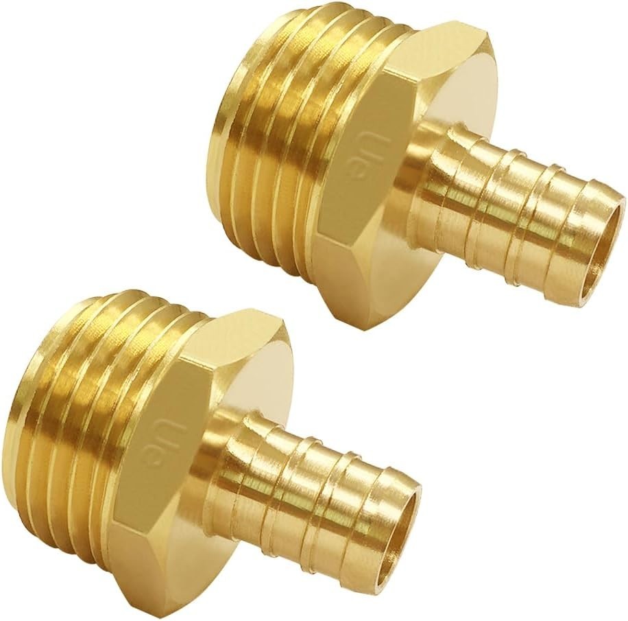 2PCS Solid Brass 1/2″ PEX Barb to 3/4″ GHT Male Garden Hose End