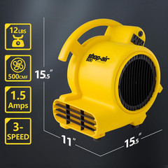 1032005 Professional® 500 Max CFM Air Mover, 12 Ft Cord, 3 Drying Settings, Ligh