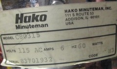 Hako Minuteman C80315 Asbestos Vacuum 115VAC 6A 60Hz No Filter