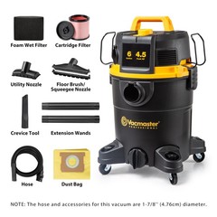 Vacmaster Professional 6 Gallon 4.5 Peak HP Wet/Dry Vacuum with Self-Cleaning Fi