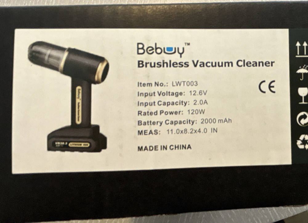 Bebuy LWT003 Brushless Cordless Handheld Vacuum, Bagless 12.6V 200ml