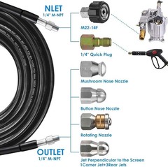 200FT Sewer Jetter Kit for Pressure Washer, 5800PSI Drain 200FT,