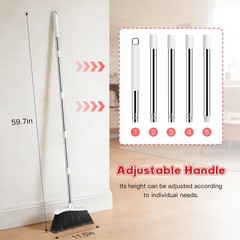 EZKEY Broom and Step-on Dustpan Set, 59-in Adjustable Long Handle White