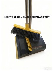 Broom and Dustpan Set with Long Handle – Upright & 3 Rows Gray&yellow