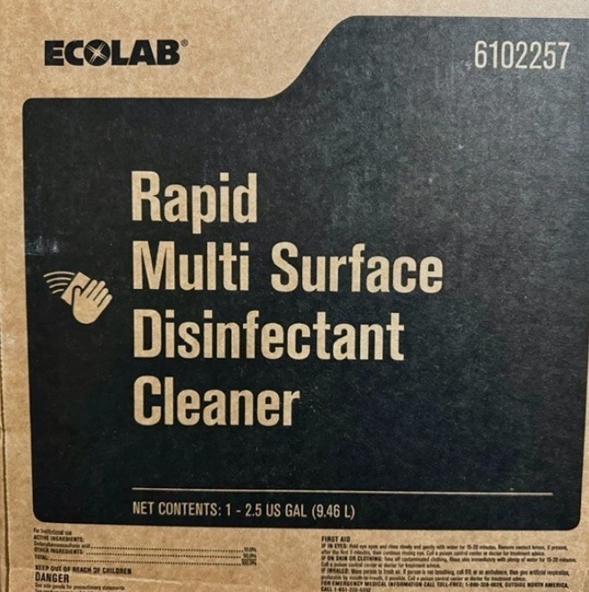 Ecolab 6102257 Rapid Multi Surface Disinfectant Cleaner 2.5 Gallons