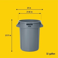 Rubbermaid BRUTE 32 Gallon Trash Can 3 Pack Gray Heavy Duty FG263200GRAY