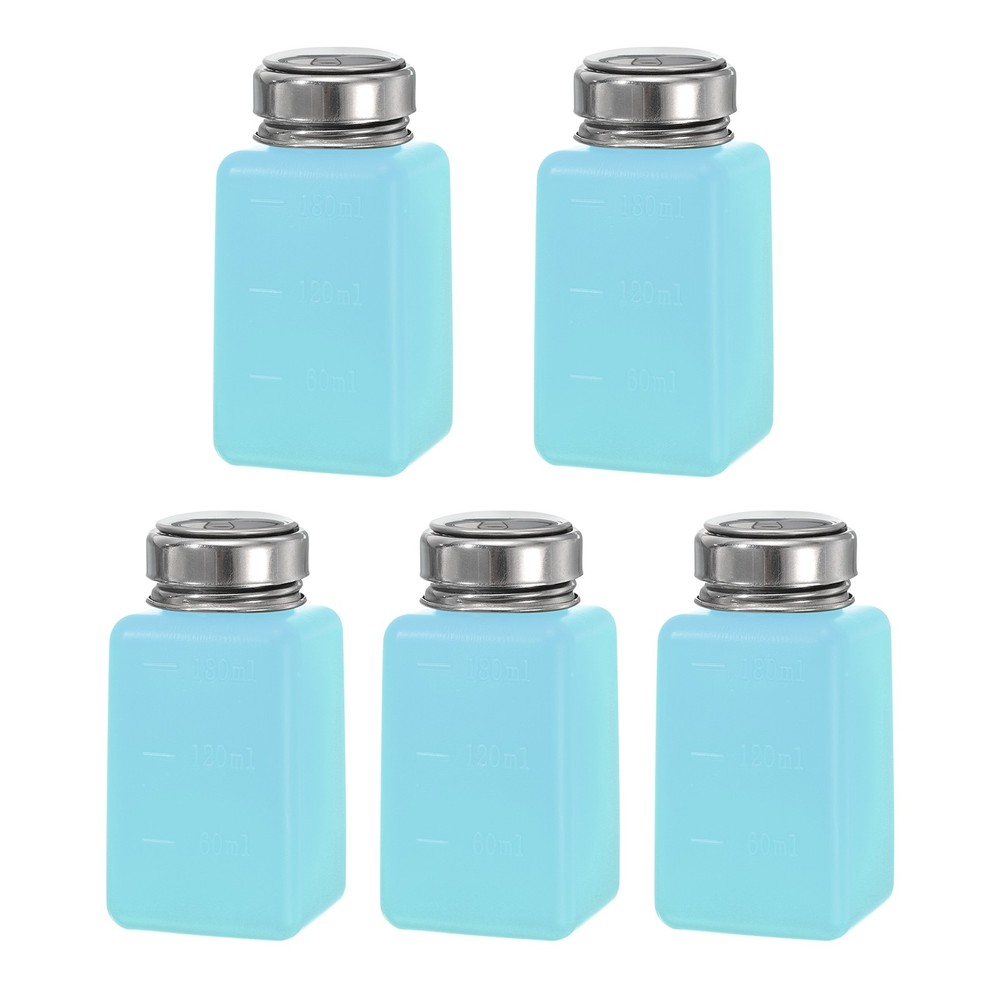 5pcs 6 Oz/180ml Alcohol Push Down Pump Dispenser Bottle Press, Blue