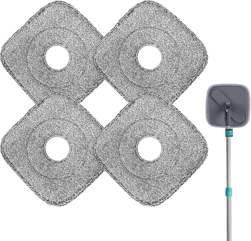 4 Pa Square Reble Microfiber Mop Pads Fit for True & Tidy Spin Mop,